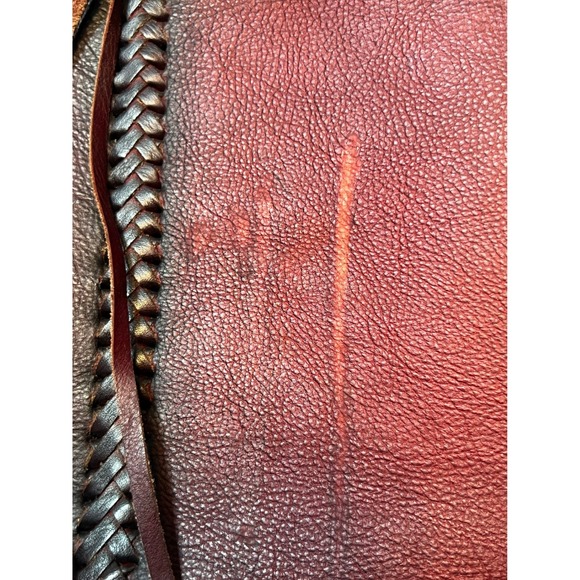 Montana‎ West Leather Tote Bag Burgundy Braided Fringe Zipper Top - Picture 8 of 16